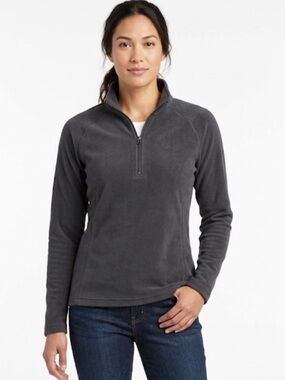 02 L.L. Bean Quarter Zip Black Fleece Large Pullover Sweater